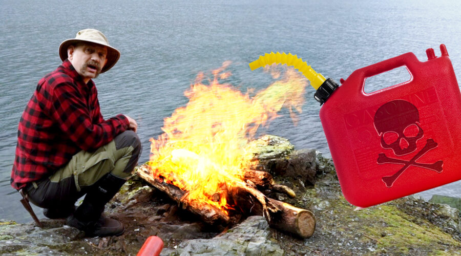 How to light a fire with gasoline more safely