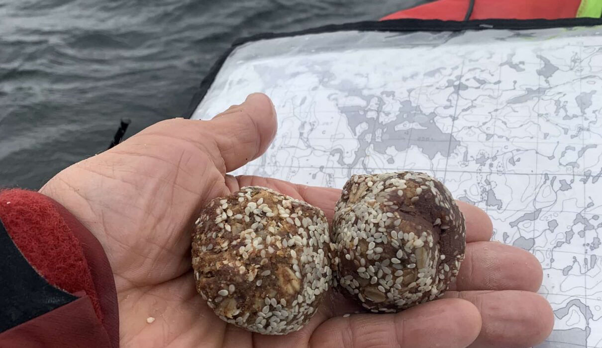 stephan holding energy balls on a trip